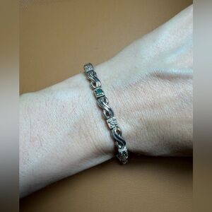 Vintage 925 China Sterling Silver Emerald Link Bracelet